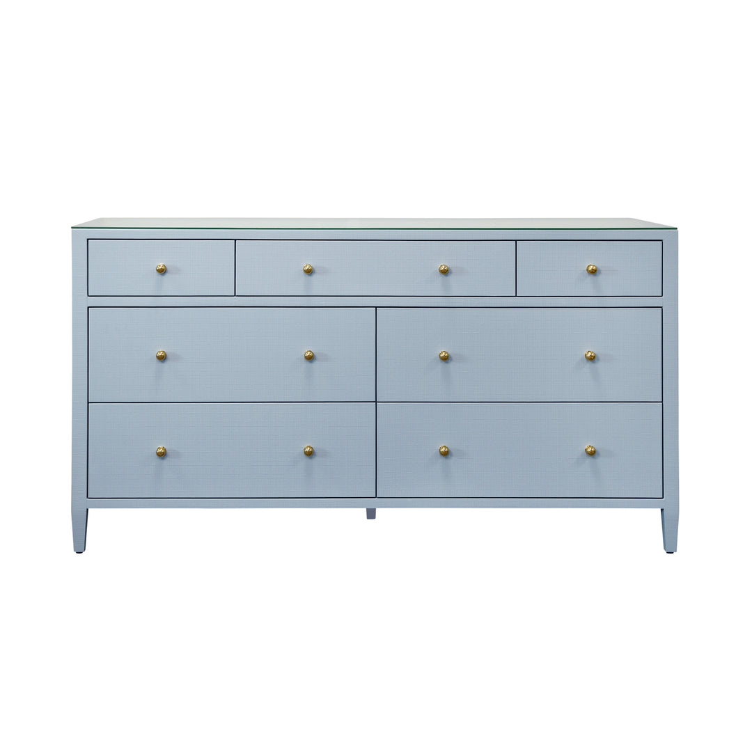 Seven Drawer Chest In Textured Light Blue Linen - CARNEGIE LB