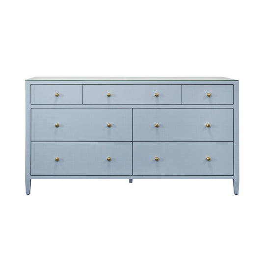 Seven Drawer Chest In Textured Light Blue Linen - CARNEGIE LB
