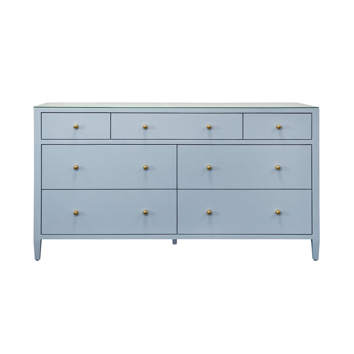 Seven Drawer Chest In Textured Light Blue Linen - CARNEGIE LB
