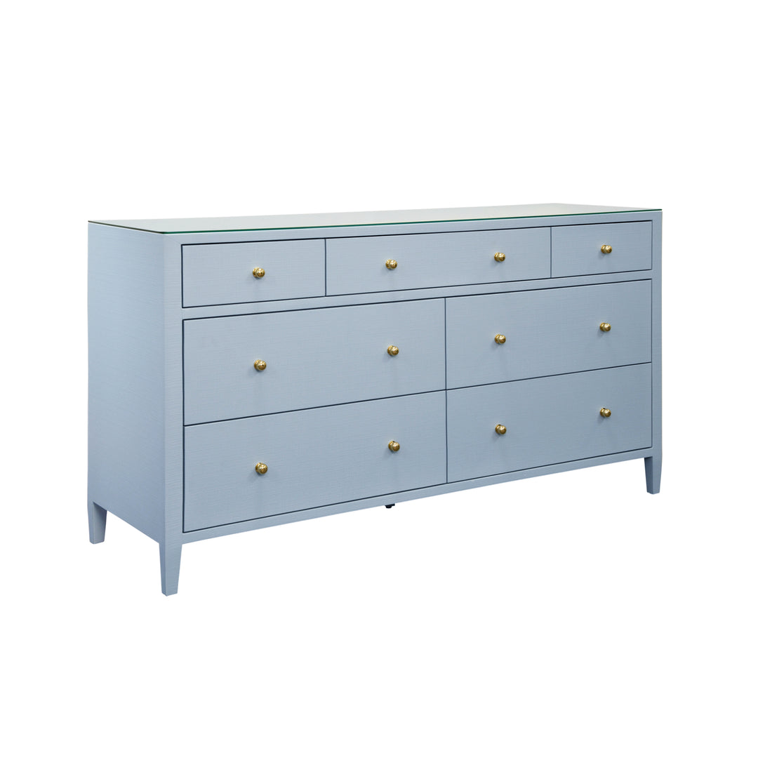 Seven Drawer Chest In Textured Light Blue Linen - CARNEGIE LB