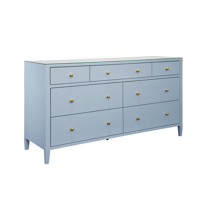Seven Drawer Chest In Textured Light Blue Linen - CARNEGIE LB