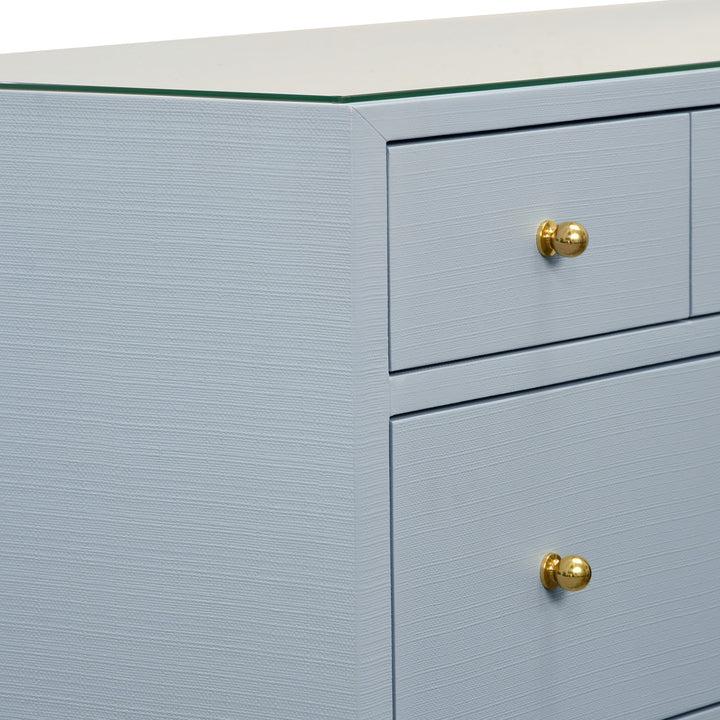 Seven Drawer Chest In Textured Light Blue Linen - CARNEGIE LB