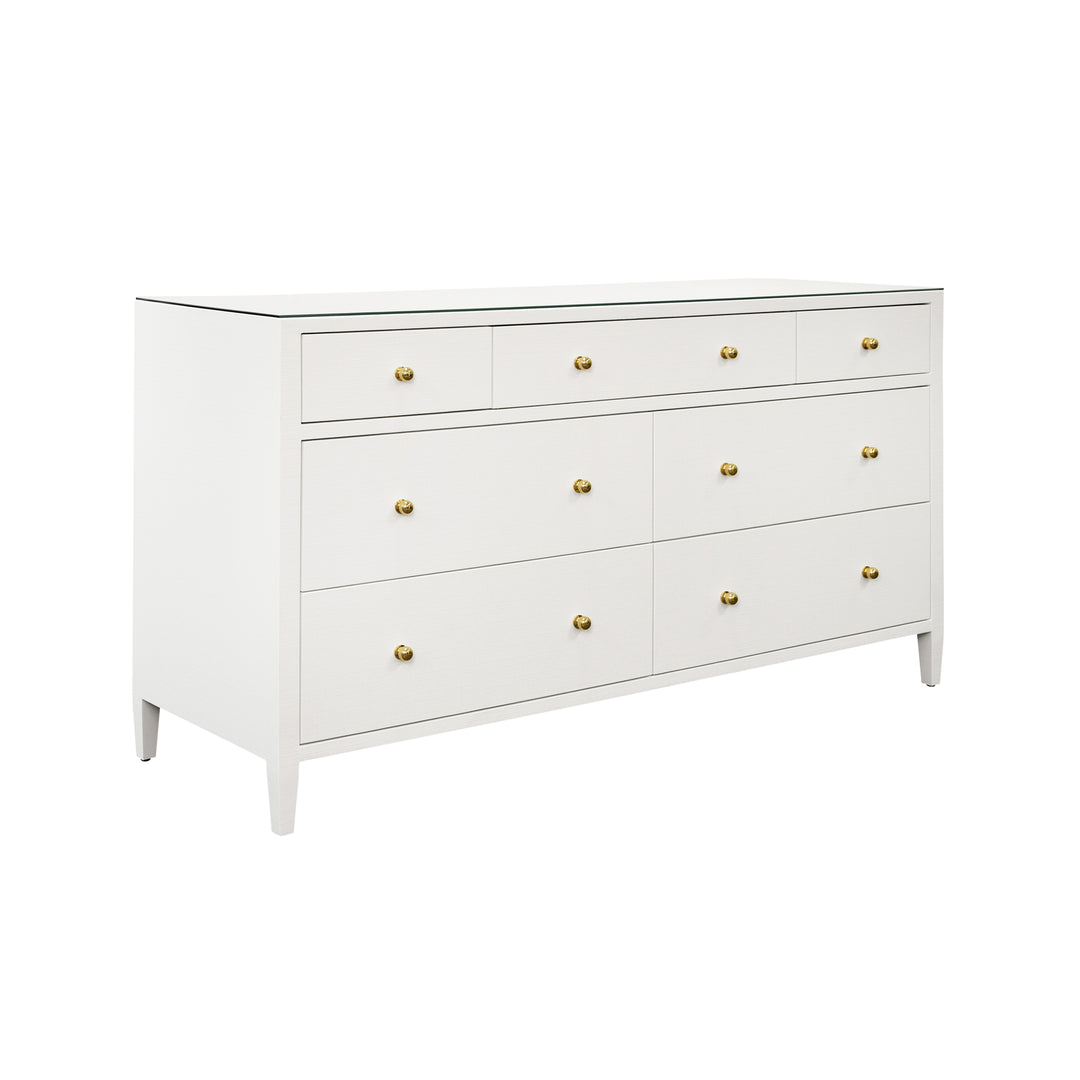 Seven Drawer Chest In Textured White Linen - CARNEGIE WH