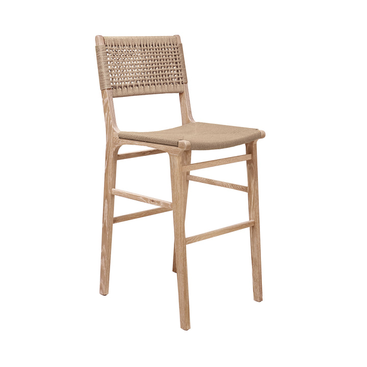 Woven Back Bar Stool With Rush Seat In Cerused Oak - CARSON CO