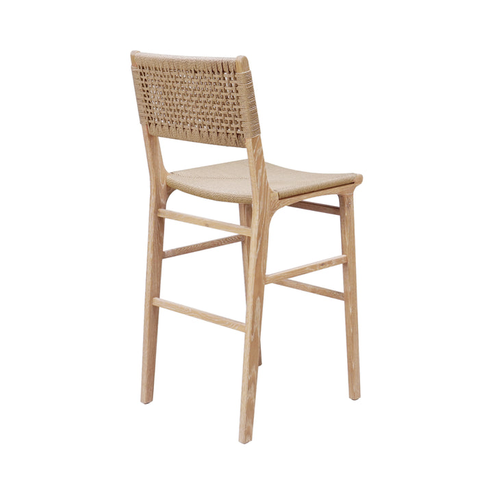 Woven Back Bar Stool With Rush Seat In Cerused Oak - CARSON CO