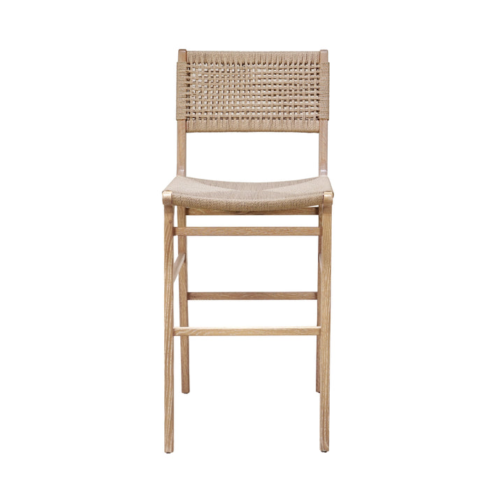Woven Back Bar Stool With Rush Seat In Cerused Oak - CARSON CO