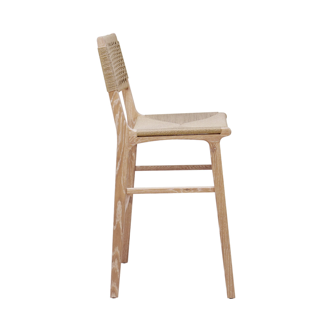 Woven Back Bar Stool With Rush Seat In Cerused Oak - CARSON CO