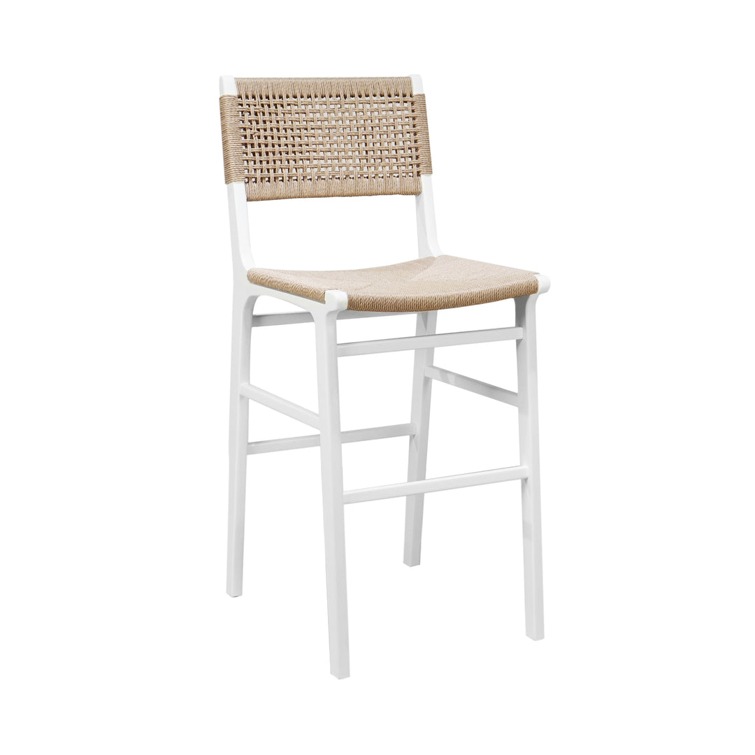 Woven Back Bar Stool With Rush Seat In Matte White Lacquer - CARSON WH