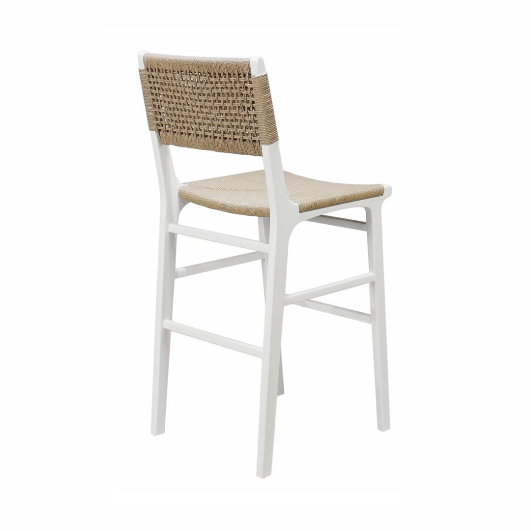 Woven Back Bar Stool With Rush Seat In Matte White Lacquer - CARSON WH