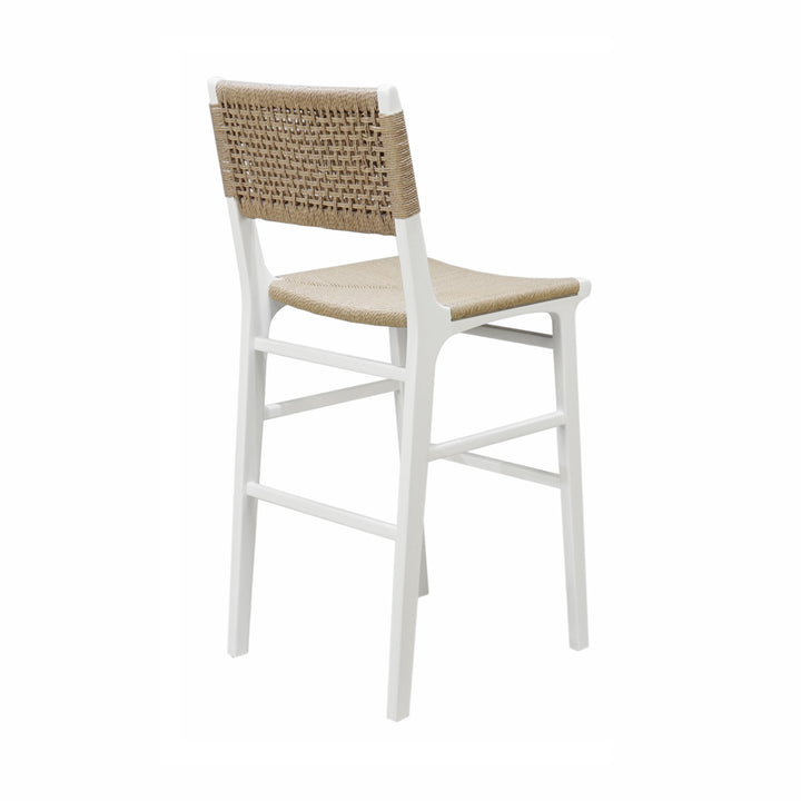 Woven Back Bar Stool With Rush Seat In Matte White Lacquer - CARSON WH