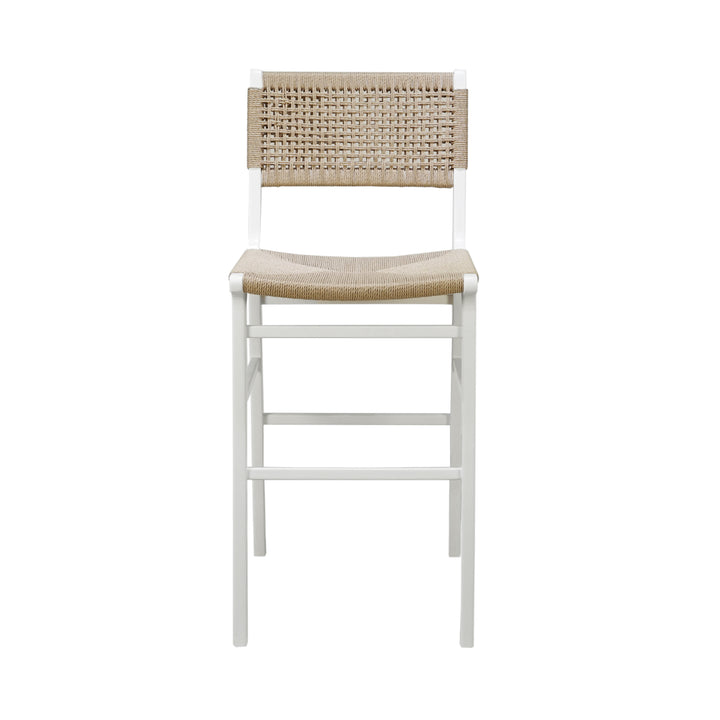 Woven Back Bar Stool With Rush Seat In Matte White Lacquer - CARSON WH