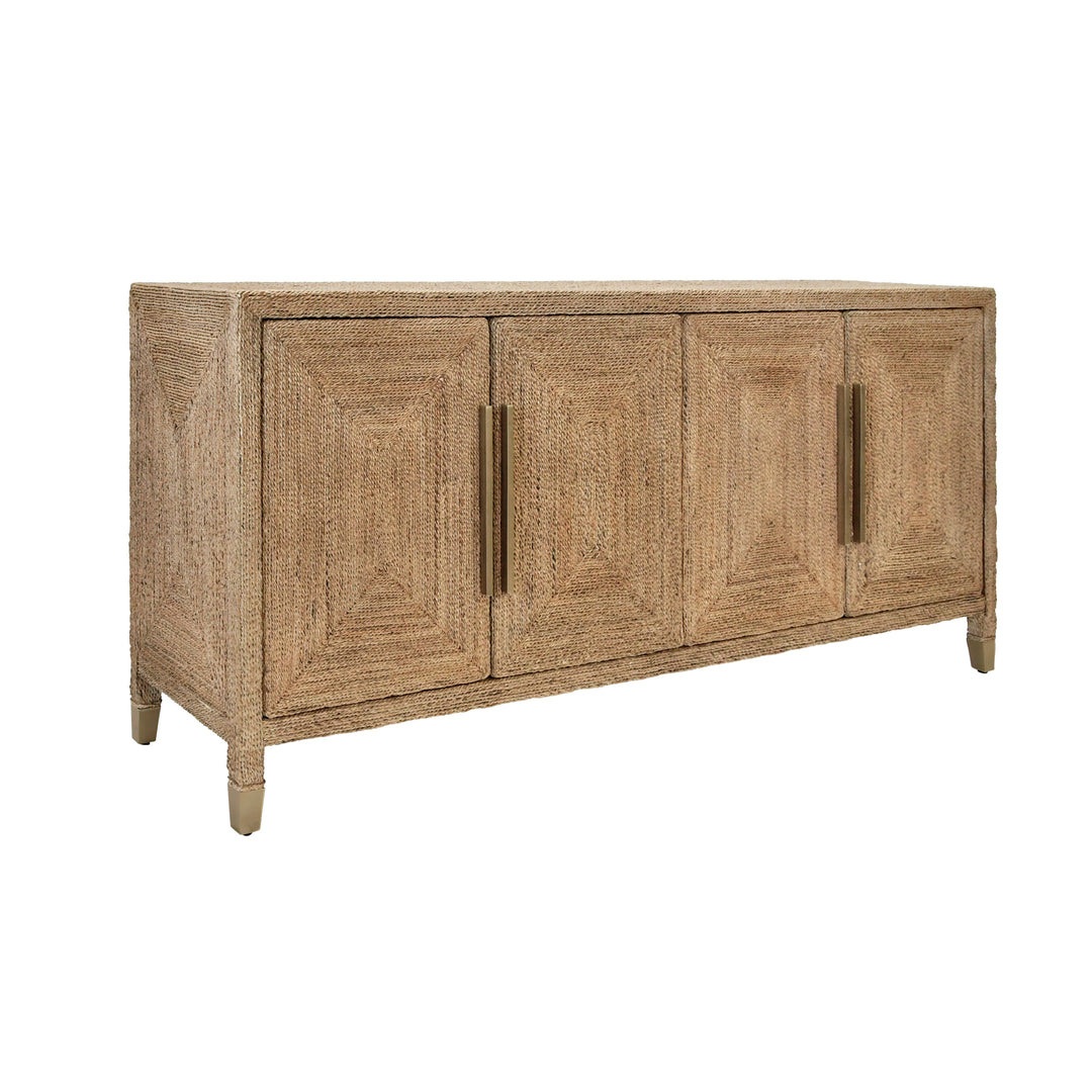 Four Door Buffet With Satin Brass Hardware And Foot Caps In Wrapped Rope - CASEY