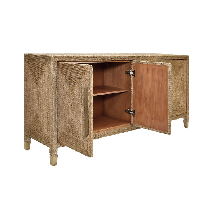 Four Door Buffet With Satin Brass Hardware And Foot Caps In Wrapped Rope - CASEY