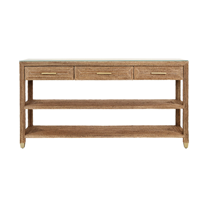 Three Drawer Console With Satin Brass Hardware And Foot Caps In Wrapped Rope - CASSIE