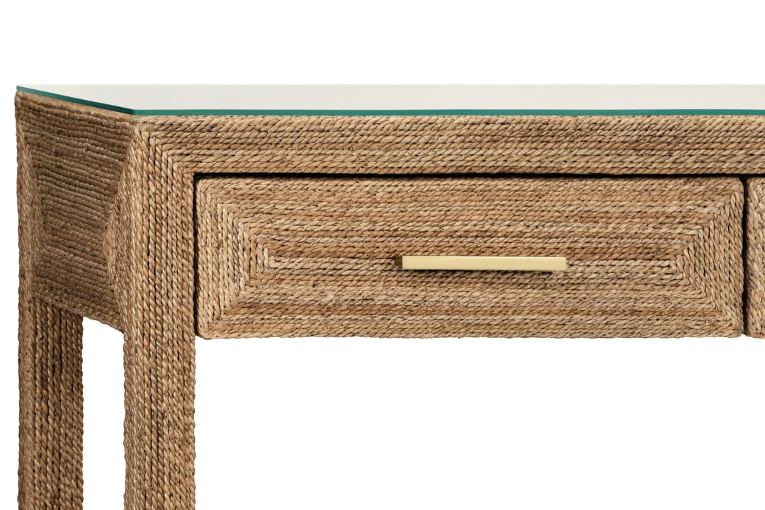Three Drawer Console With Satin Brass Hardware And Foot Caps In Wrapped Rope - CASSIE
