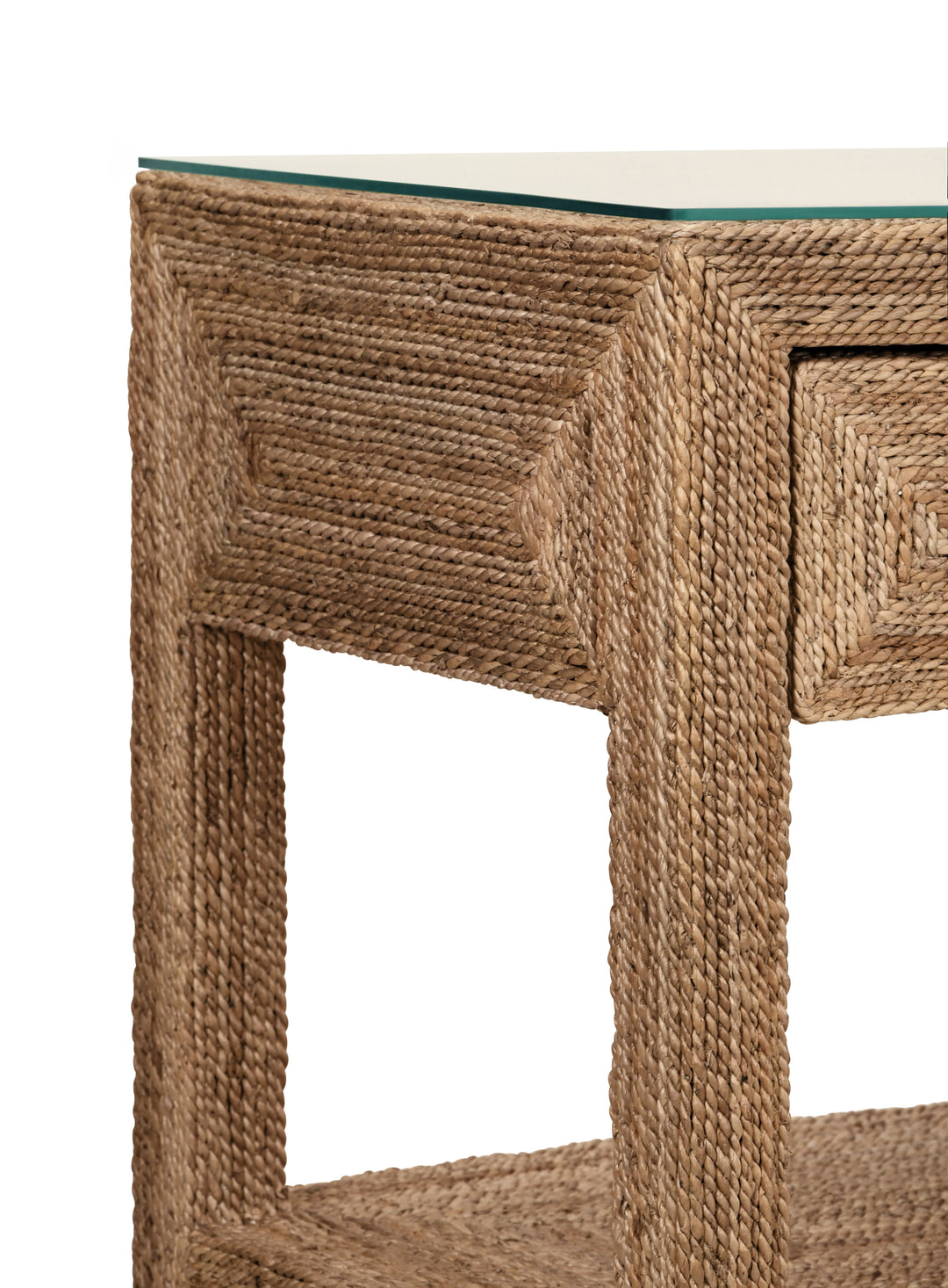 Three Drawer Console With Satin Brass Hardware And Foot Caps In Wrapped Rope - CASSIE