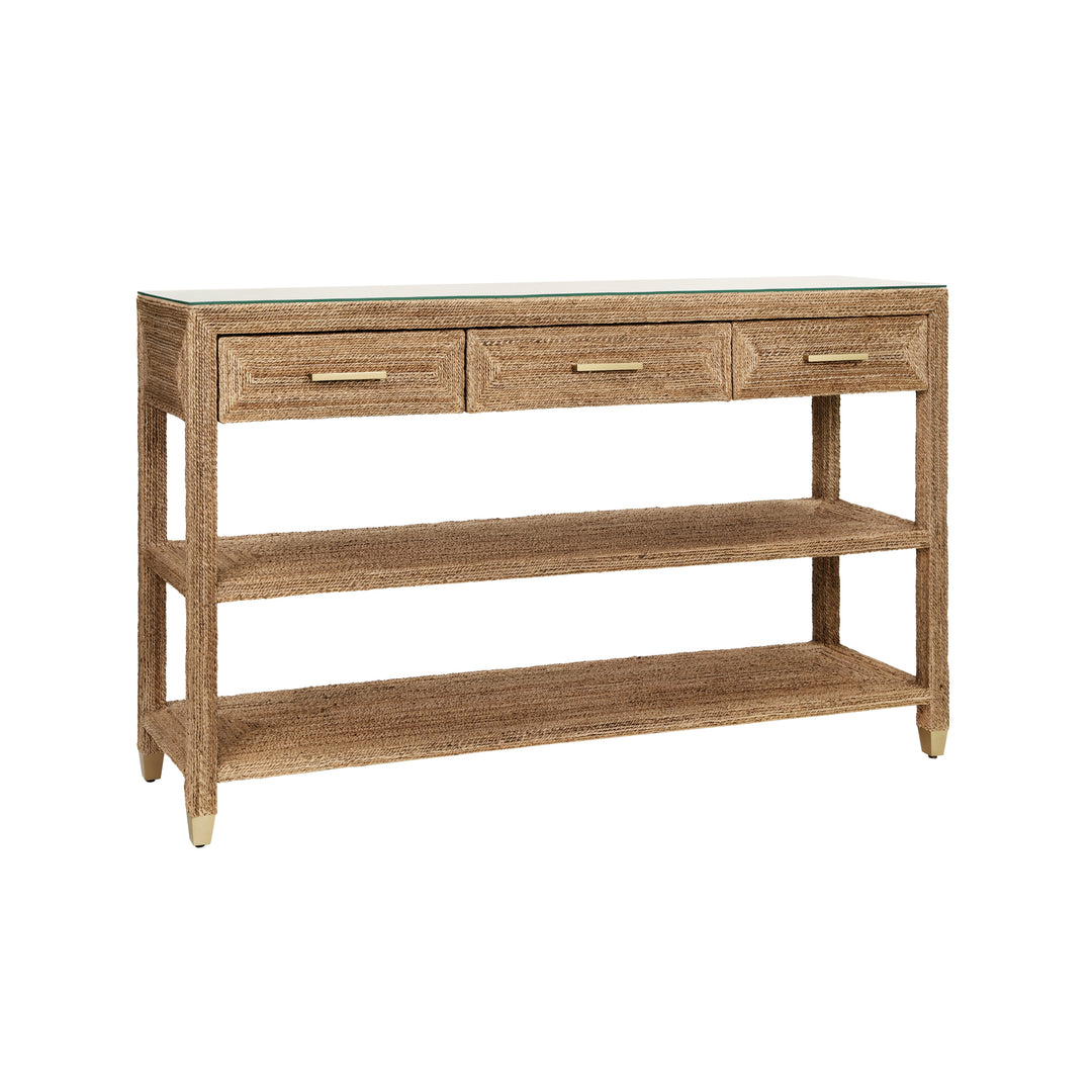 Three Drawer Console With Satin Brass Hardware And Foot Caps In Wrapped Rope - CASSIE