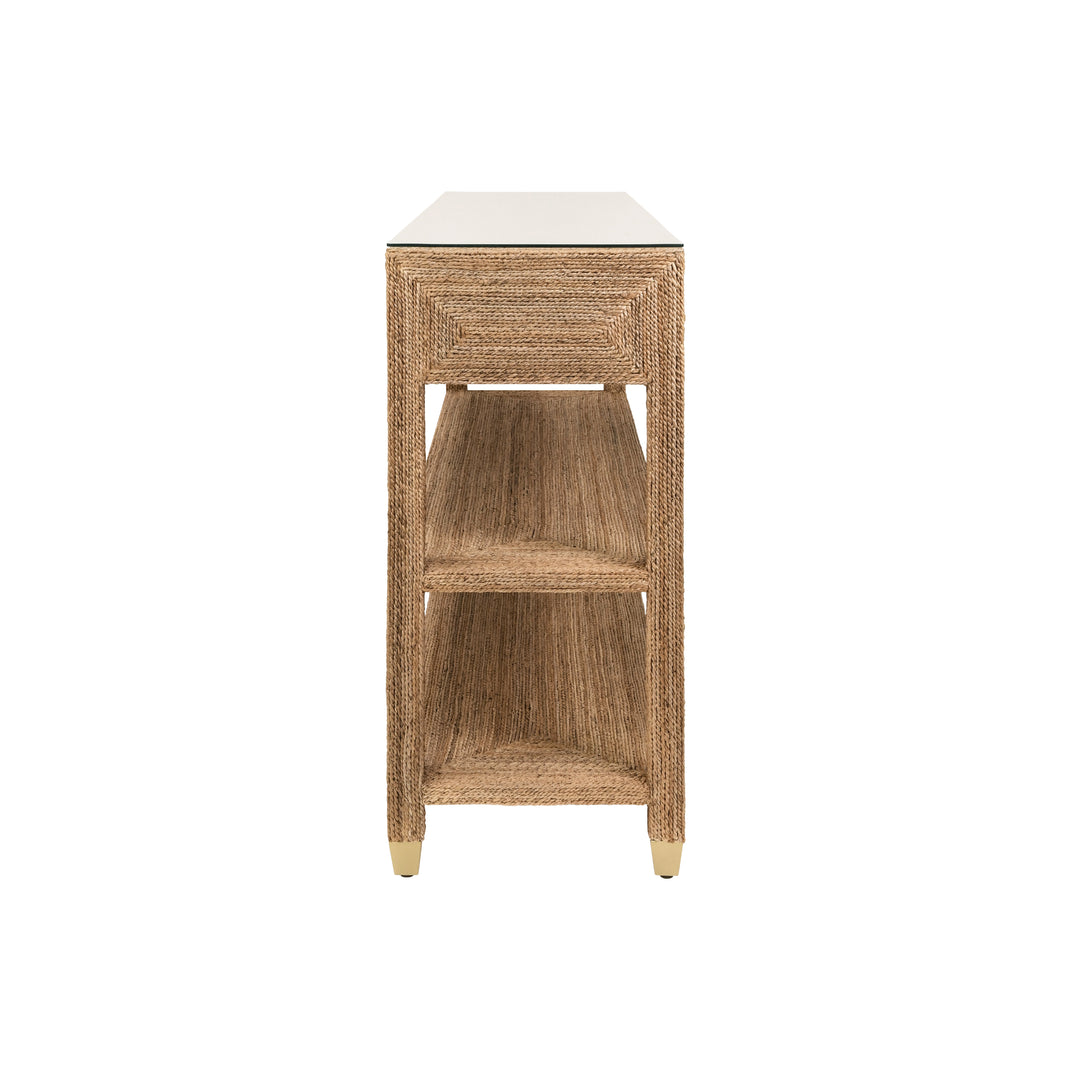 Three Drawer Console With Satin Brass Hardware And Foot Caps In Wrapped Rope - CASSIE