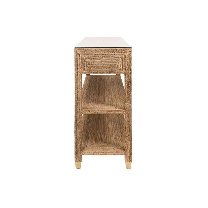 Three Drawer Console With Satin Brass Hardware And Foot Caps In Wrapped Rope - CASSIE