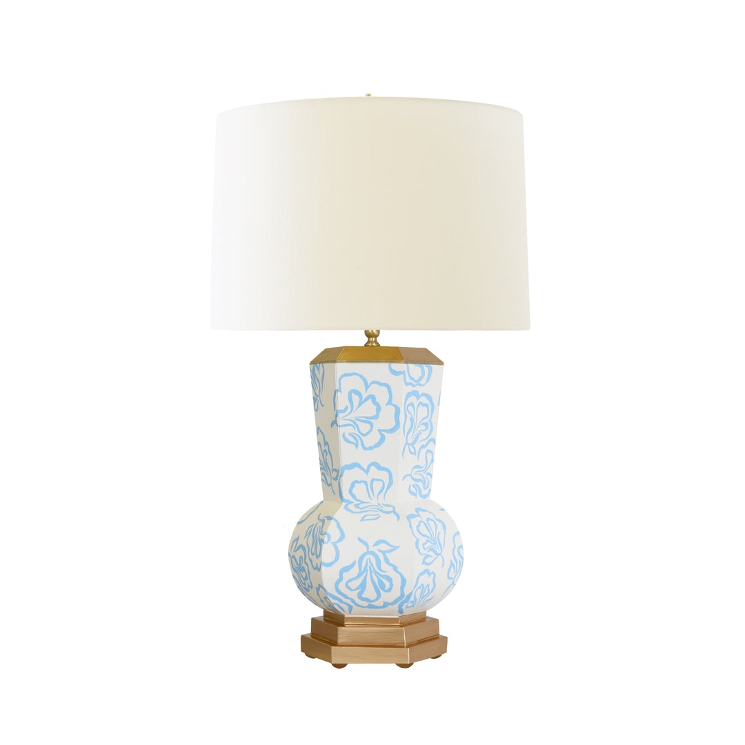 Handpainted Gourd Shape Tole Table Lamp In Blue Bloom Pattern - CATALINA BLOOM LBL