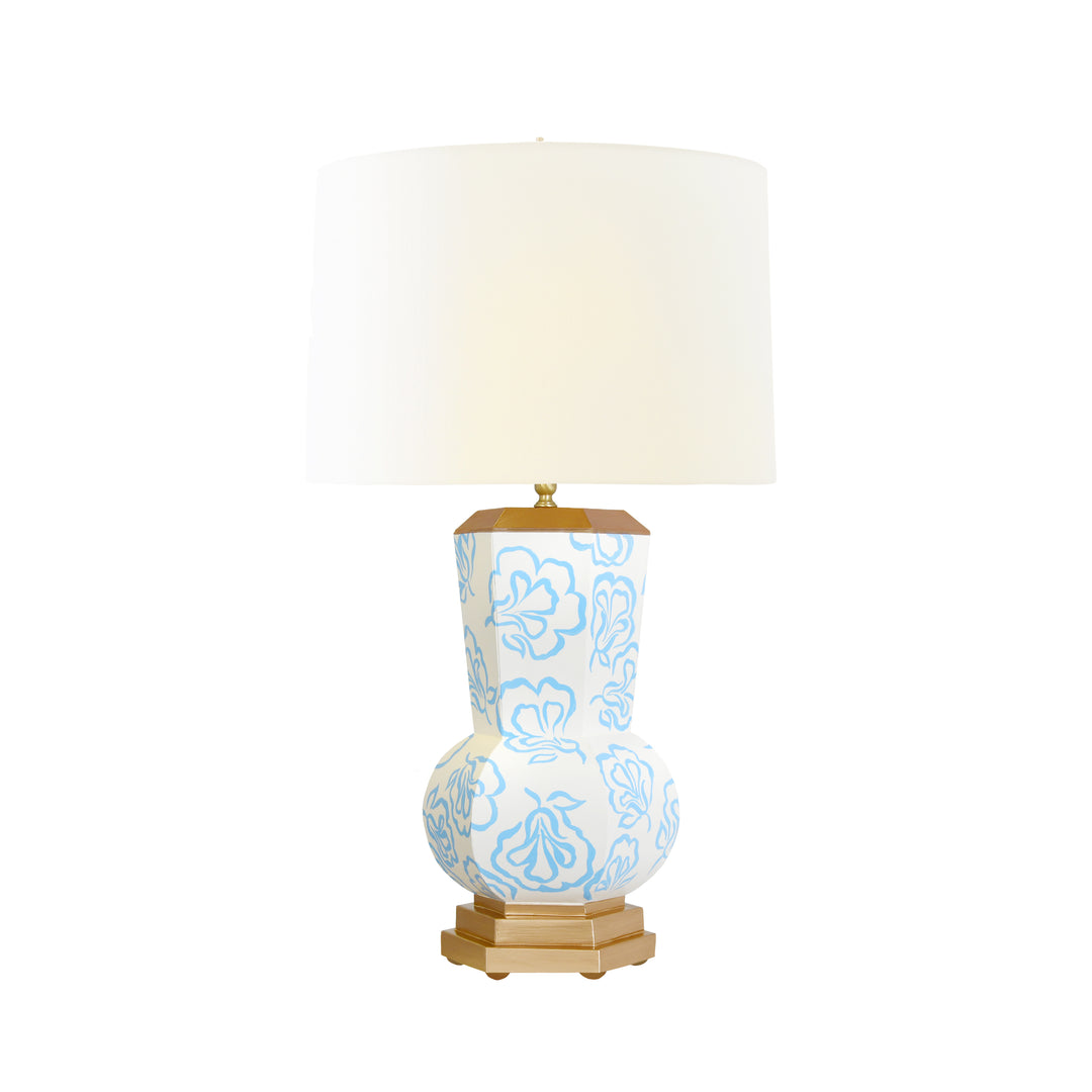 Handpainted Gourd Shape Tole Table Lamp In Blue Bloom Pattern - CATALINA BLOOM LBL