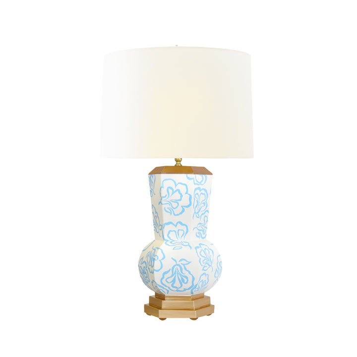 Handpainted Gourd Shape Tole Table Lamp In Blue Bloom Pattern - CATALINA BLOOM LBL