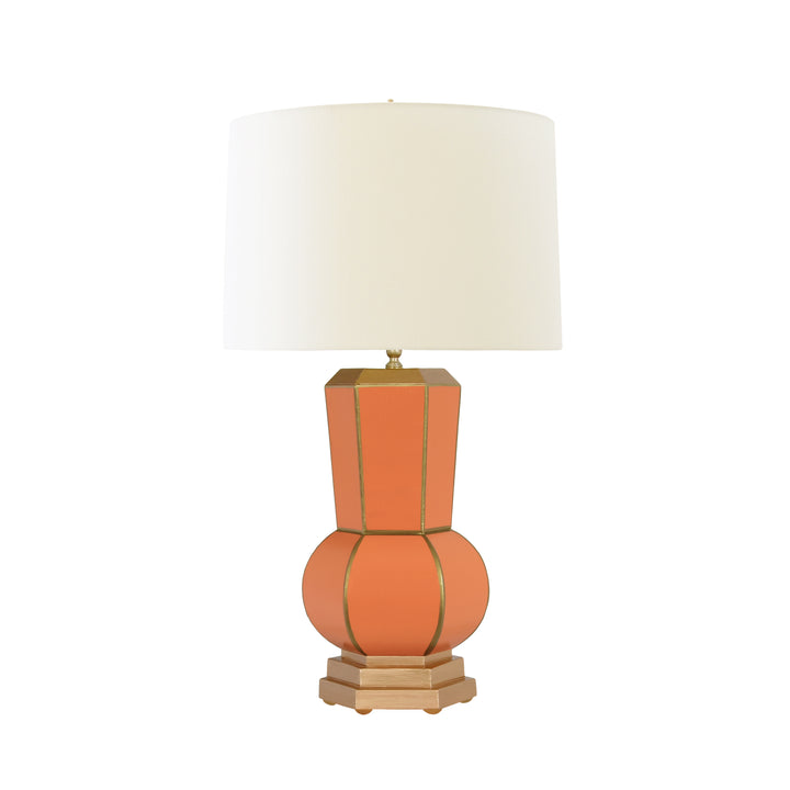 Handpainted Gourd Shape Tole Table Lamp In Orange With Gold Detail - CATALINA OR