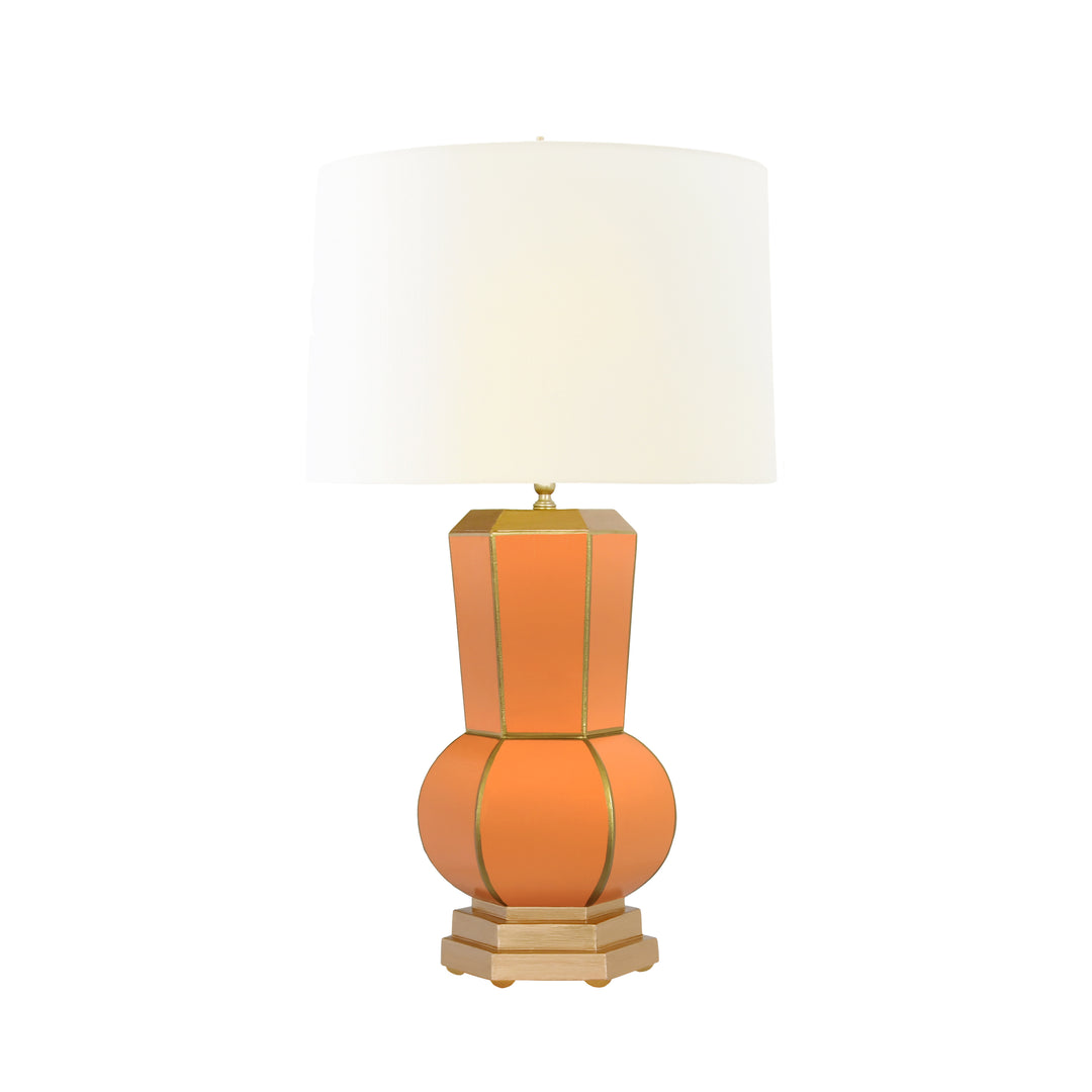 Handpainted Gourd Shape Tole Table Lamp In Orange With Gold Detail - CATALINA OR
