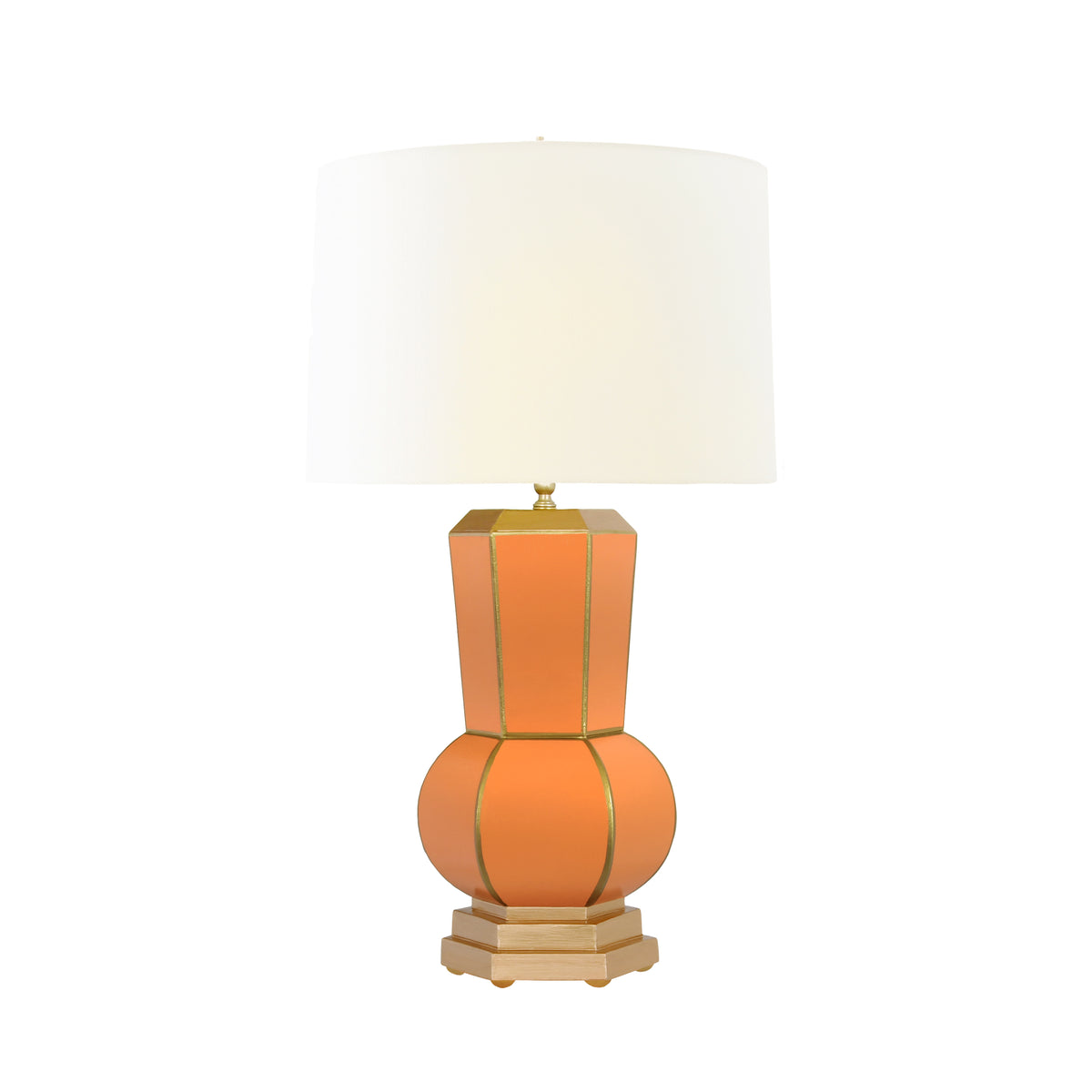 Handpainted Gourd Shape Tole Table Lamp In Orange With Gold Detail - CATALINA OR