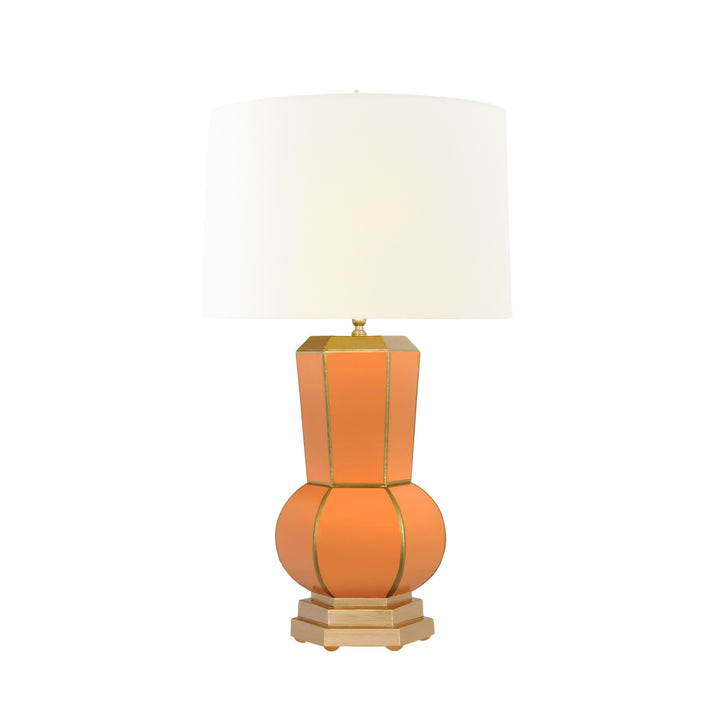 Handpainted Gourd Shape Tole Table Lamp In Orange With Gold Detail - CATALINA OR