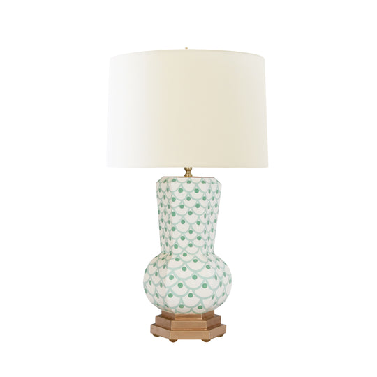 Handpainted Gourd Shape Tole Table Lamp In Green Scale Pattern - CATALINA SCALE GR
