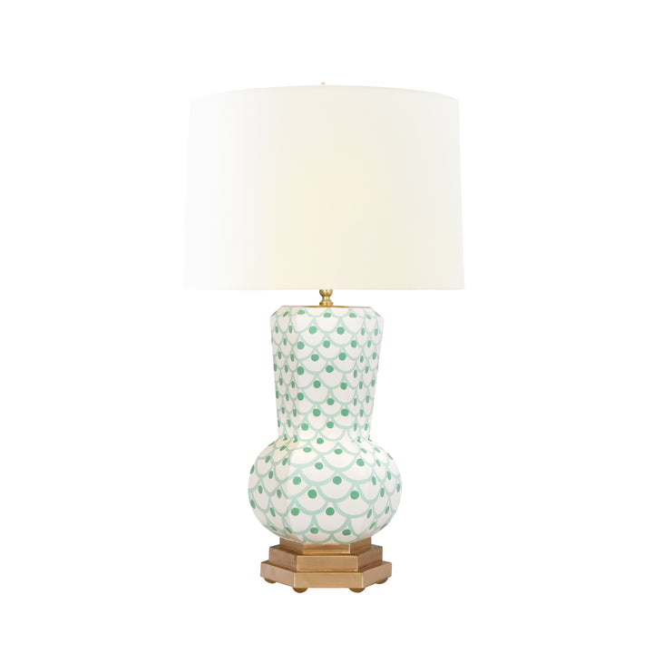 Handpainted Gourd Shape Tole Table Lamp In Green Scale Pattern - CATALINA SCALE GR