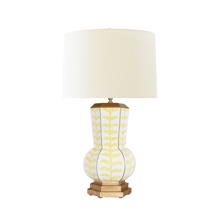 Handpainted Gourd Shape Tole Table Lamp In Yellow Trail Pattern - CATALINA TRAIL YL