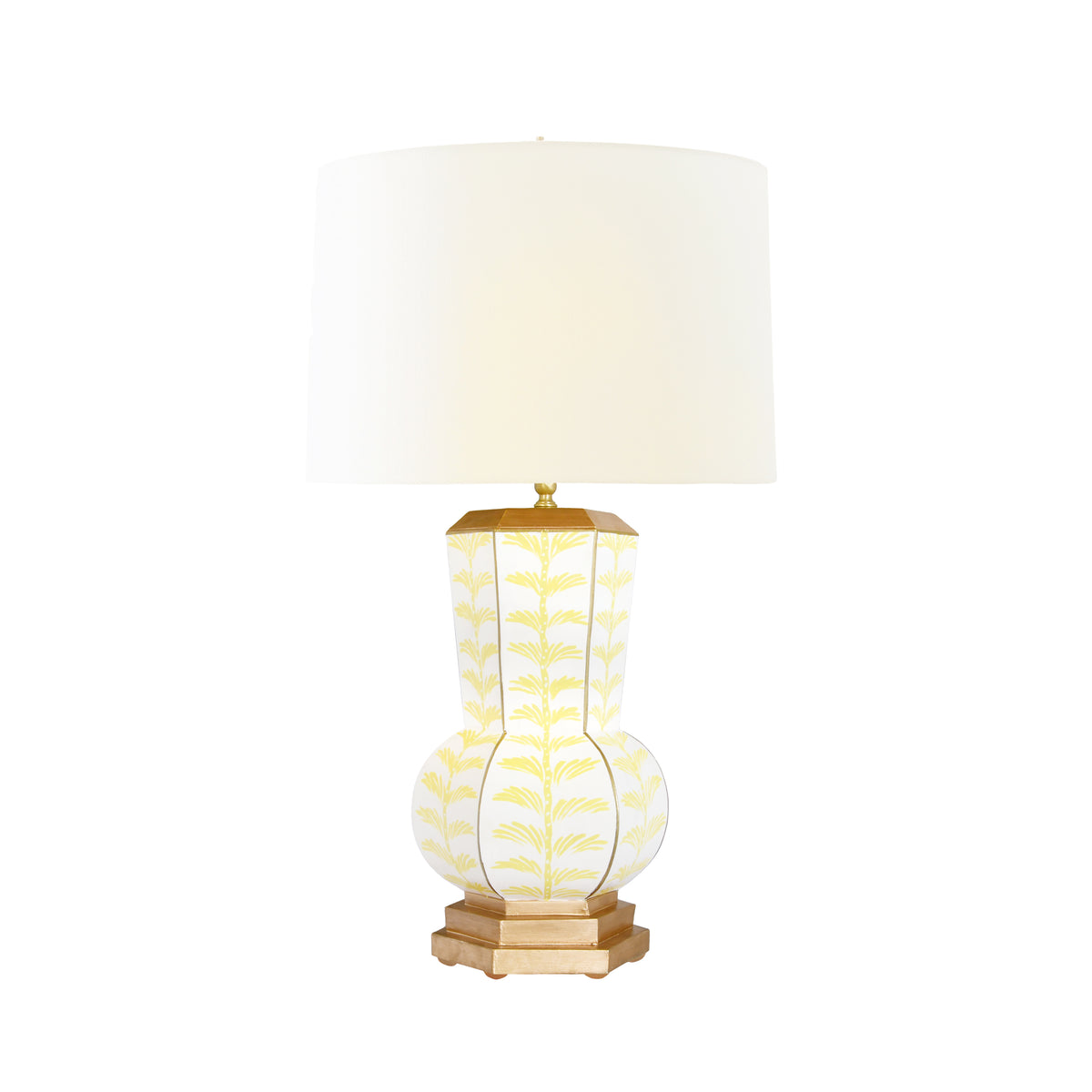 Handpainted Gourd Shape Tole Table Lamp In Yellow Trail Pattern - CATALINA TRAIL YL