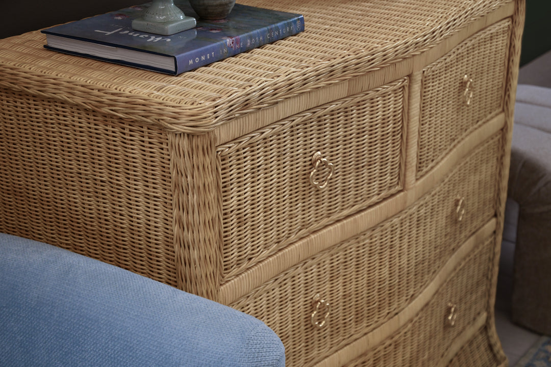 Four Drawer Chest In Woven Rattan With Satin Brass Pulls - CELINE
