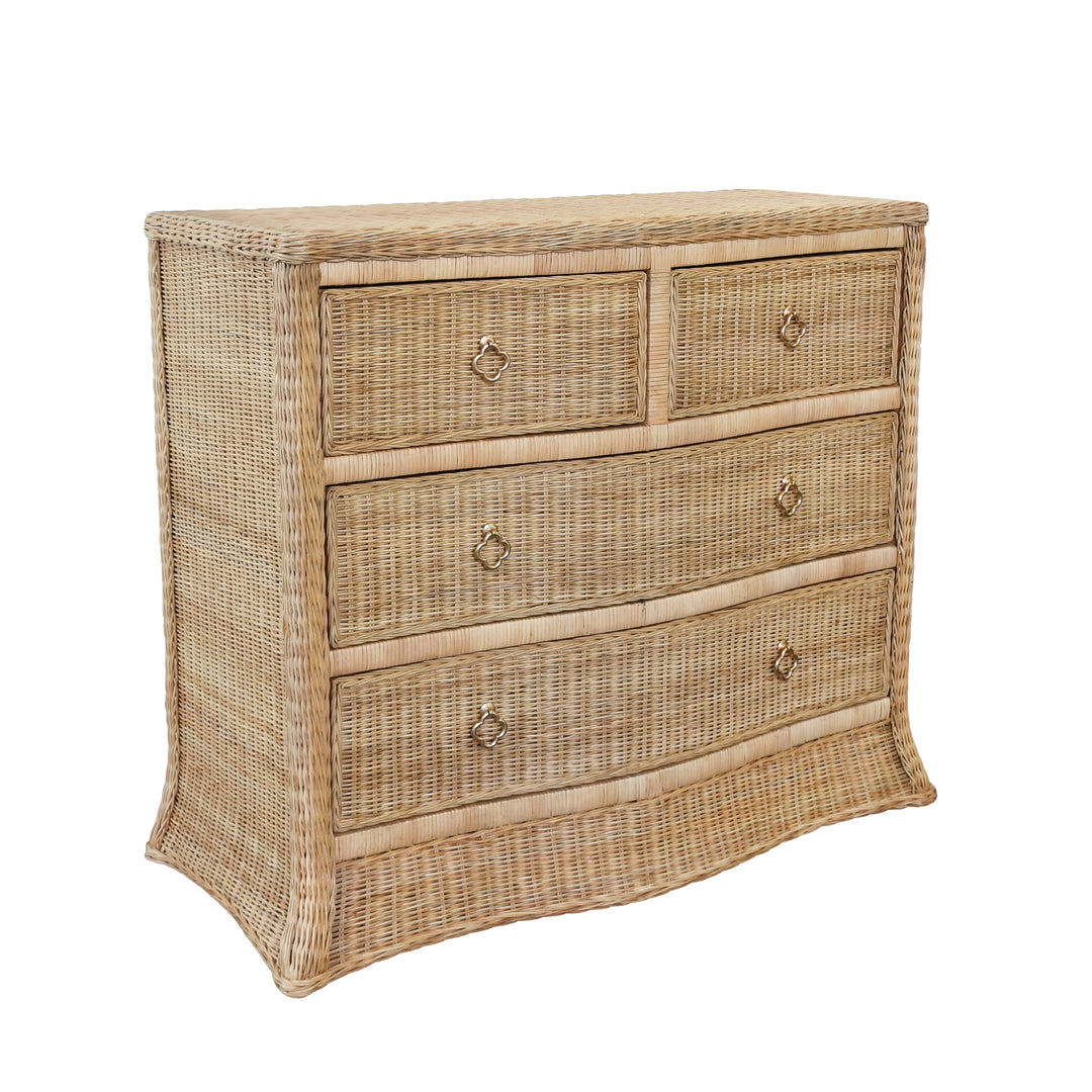 Four Drawer Chest In Woven Rattan With Satin Brass Pulls - CELINE