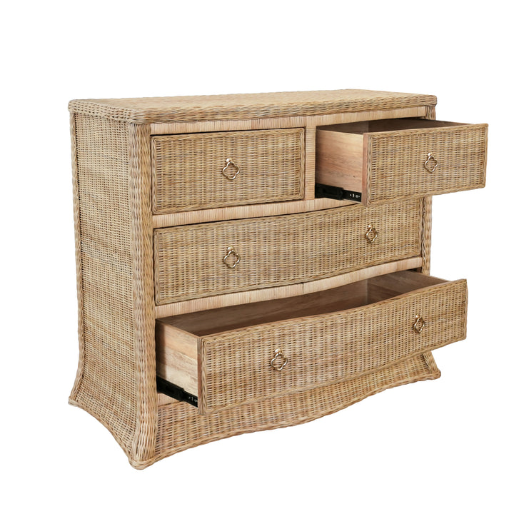 Four Drawer Chest In Woven Rattan With Satin Brass Pulls - CELINE