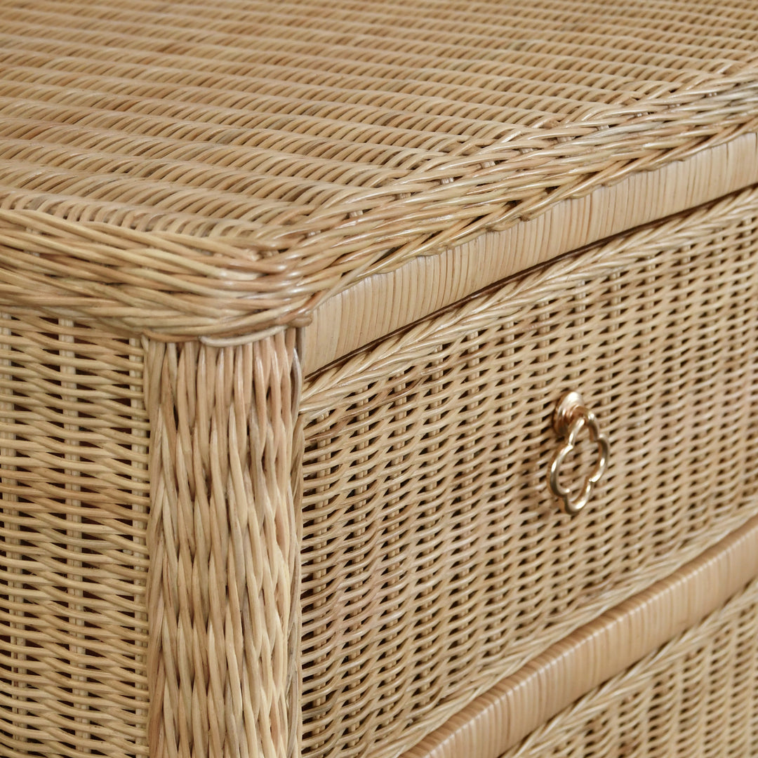 Four Drawer Chest In Woven Rattan With Satin Brass Pulls - CELINE