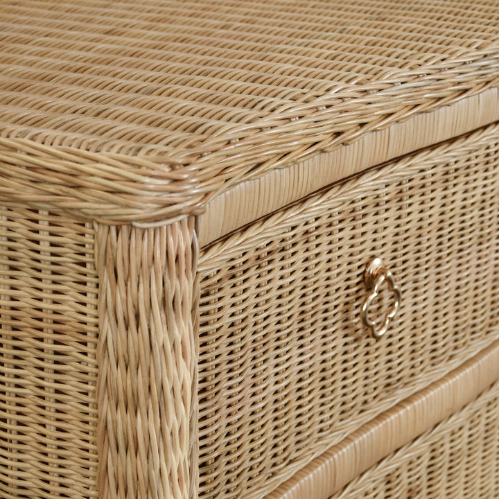 Four Drawer Chest In Woven Rattan With Satin Brass Pulls - CELINE