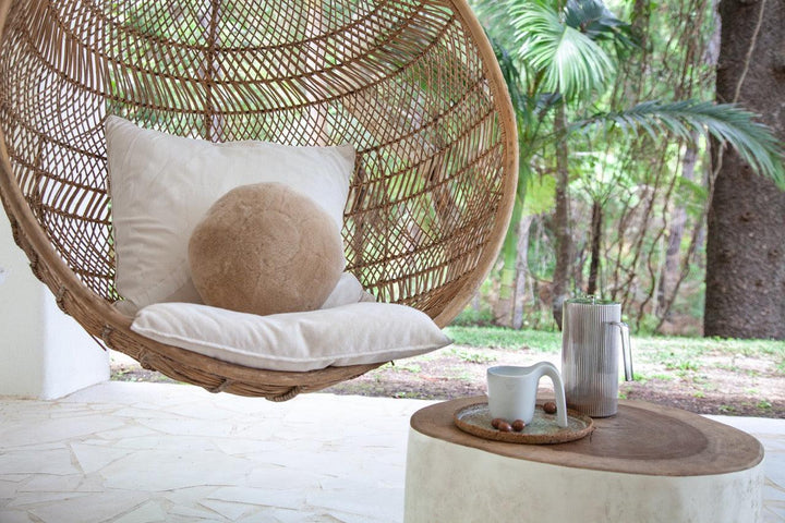 Short Wool Sheepskin Ball Cushion - AmericanHomeFurniture