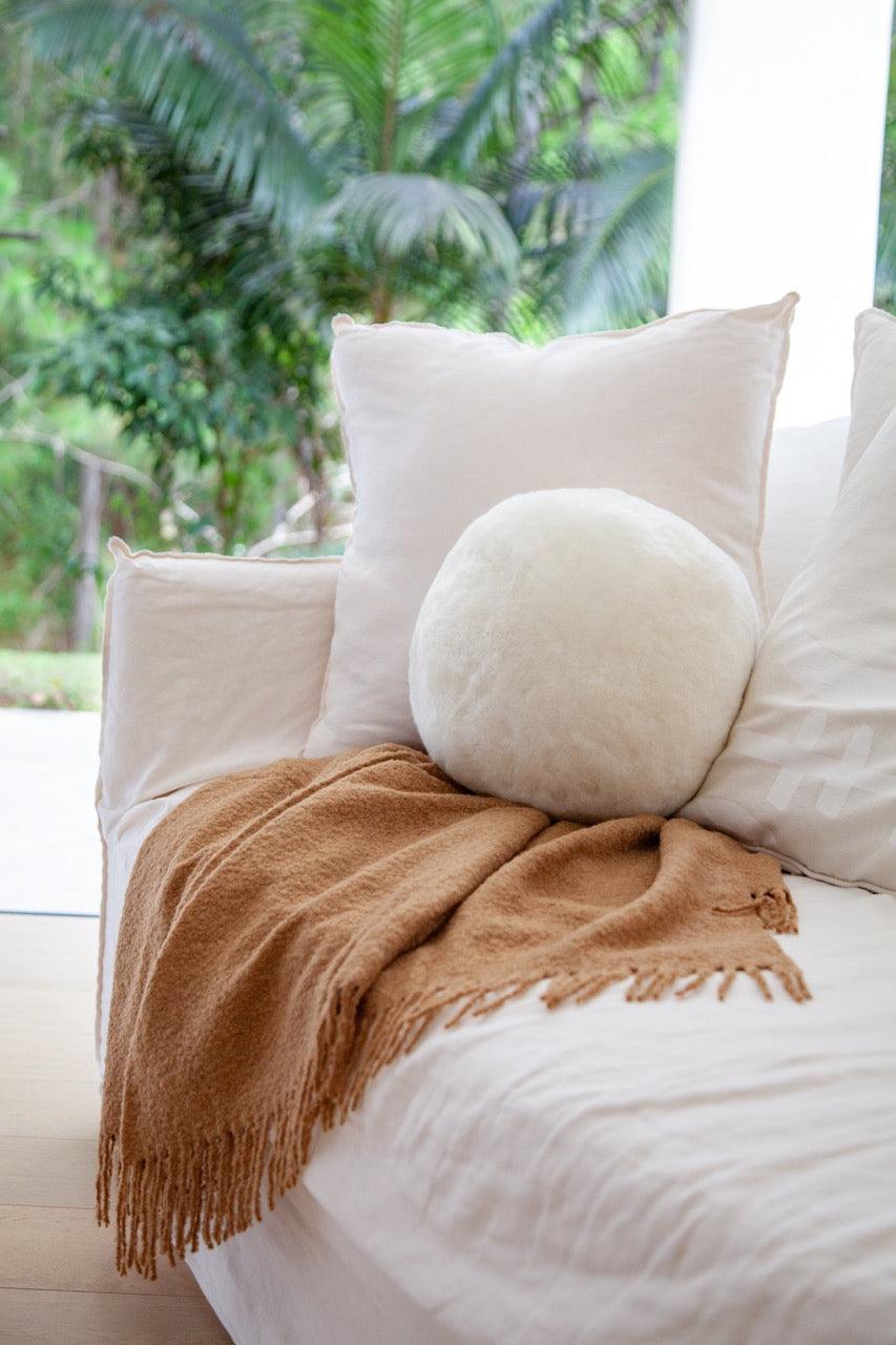 Short Wool Sheepskin Ball Cushion - AmericanHomeFurniture