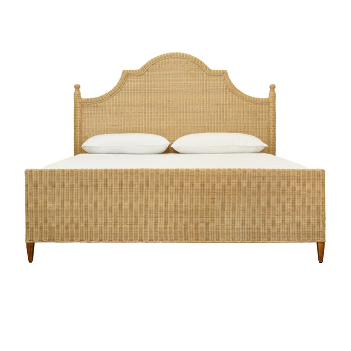 Bed Frame With Arched Headboard, Side Rails, And Footboard In Rattan With Wood Feet, King Size - CHAMBERLAIN KING