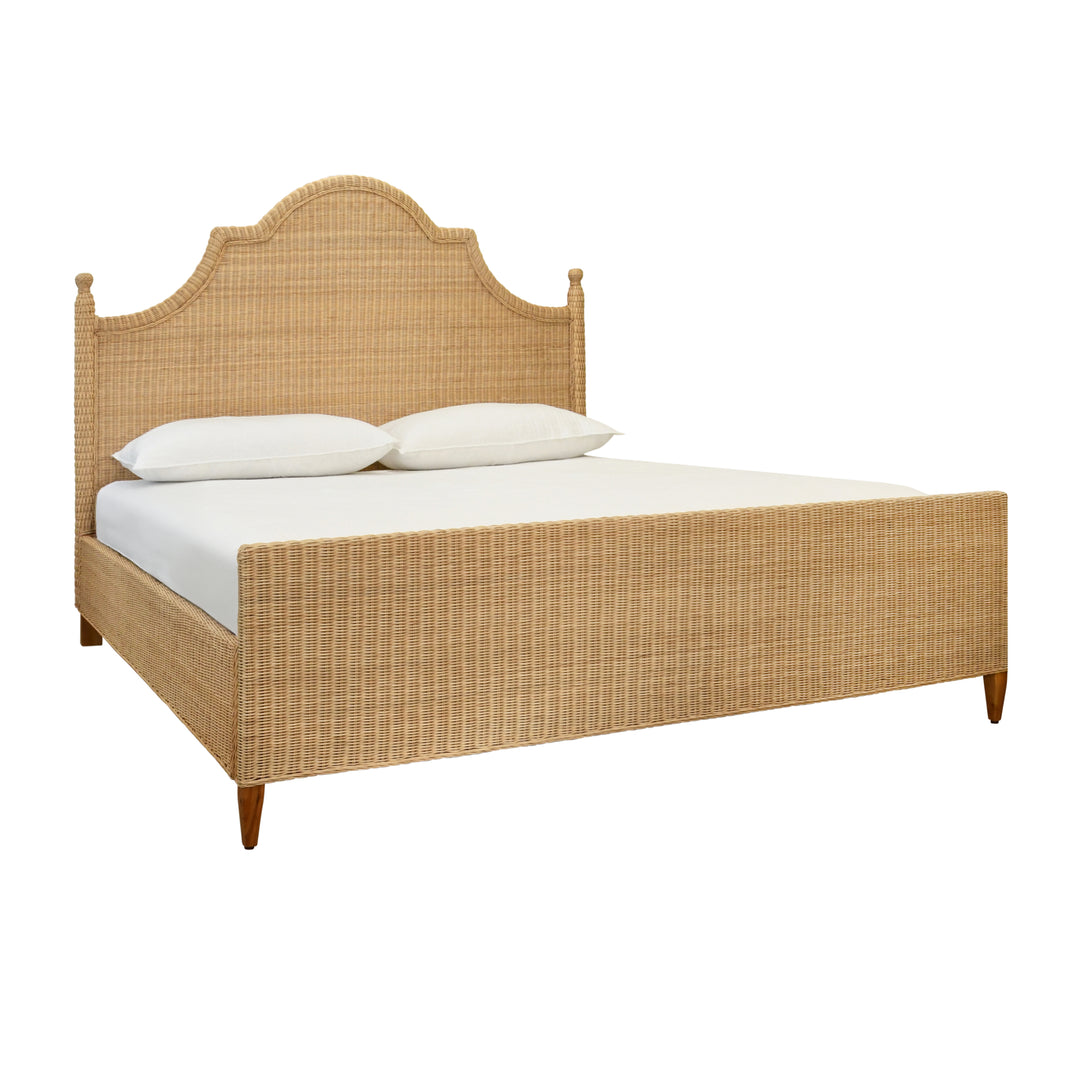 Bed Frame With Arched Headboard, Side Rails, And Footboard In Rattan With Wood Feet, King Size - CHAMBERLAIN KING