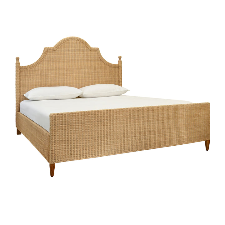 Bed Frame With Arched Headboard, Side Rails, And Footboard In Rattan With Wood Feet, King Size - CHAMBERLAIN KING