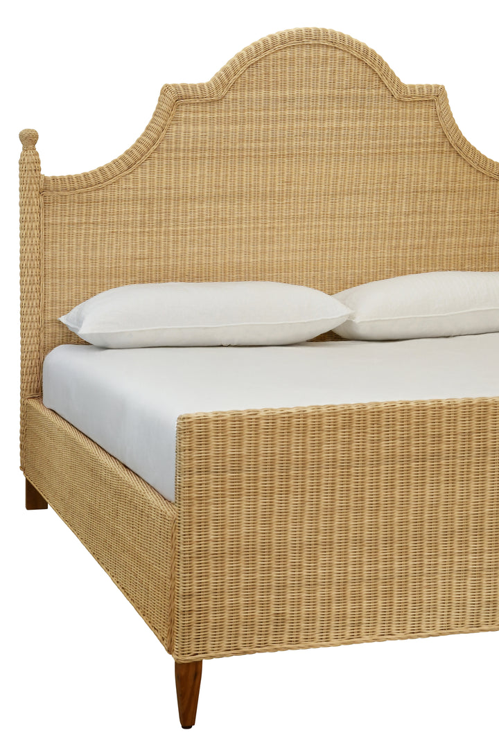 Bed Frame With Arched Headboard, Side Rails, And Footboard In Rattan With Wood Feet, King Size - CHAMBERLAIN KING