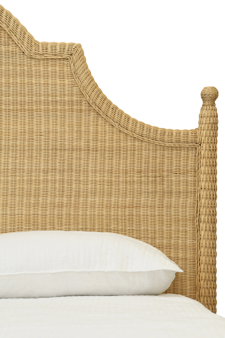 Bed Frame With Arched Headboard, Side Rails, And Footboard In Rattan With Wood Feet, King Size - CHAMBERLAIN KING