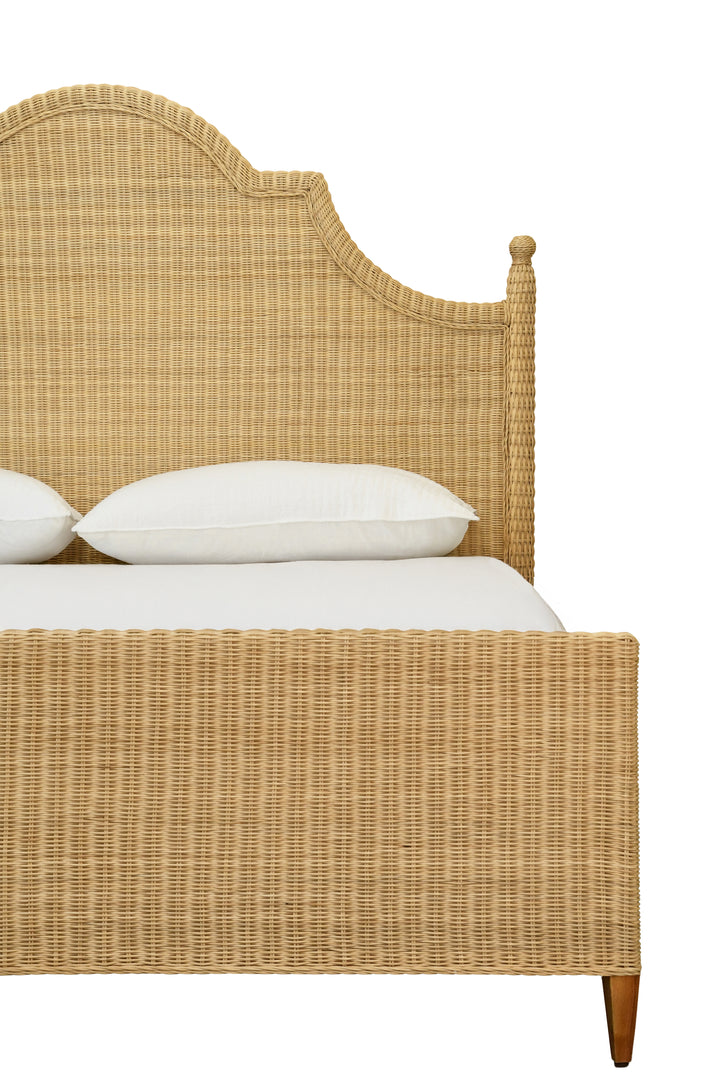 Bed Frame With Arched Headboard, Side Rails, And Footboard In Rattan With Wood Feet, King Size - CHAMBERLAIN KING