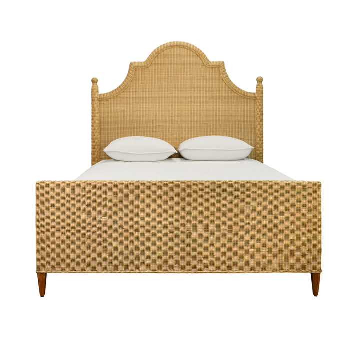 Bed Frame With Arched Headboard, Side Rails, And Footboard In Rattan With Wood Feet, Queen Size - CHAMBERLAIN QUEEN