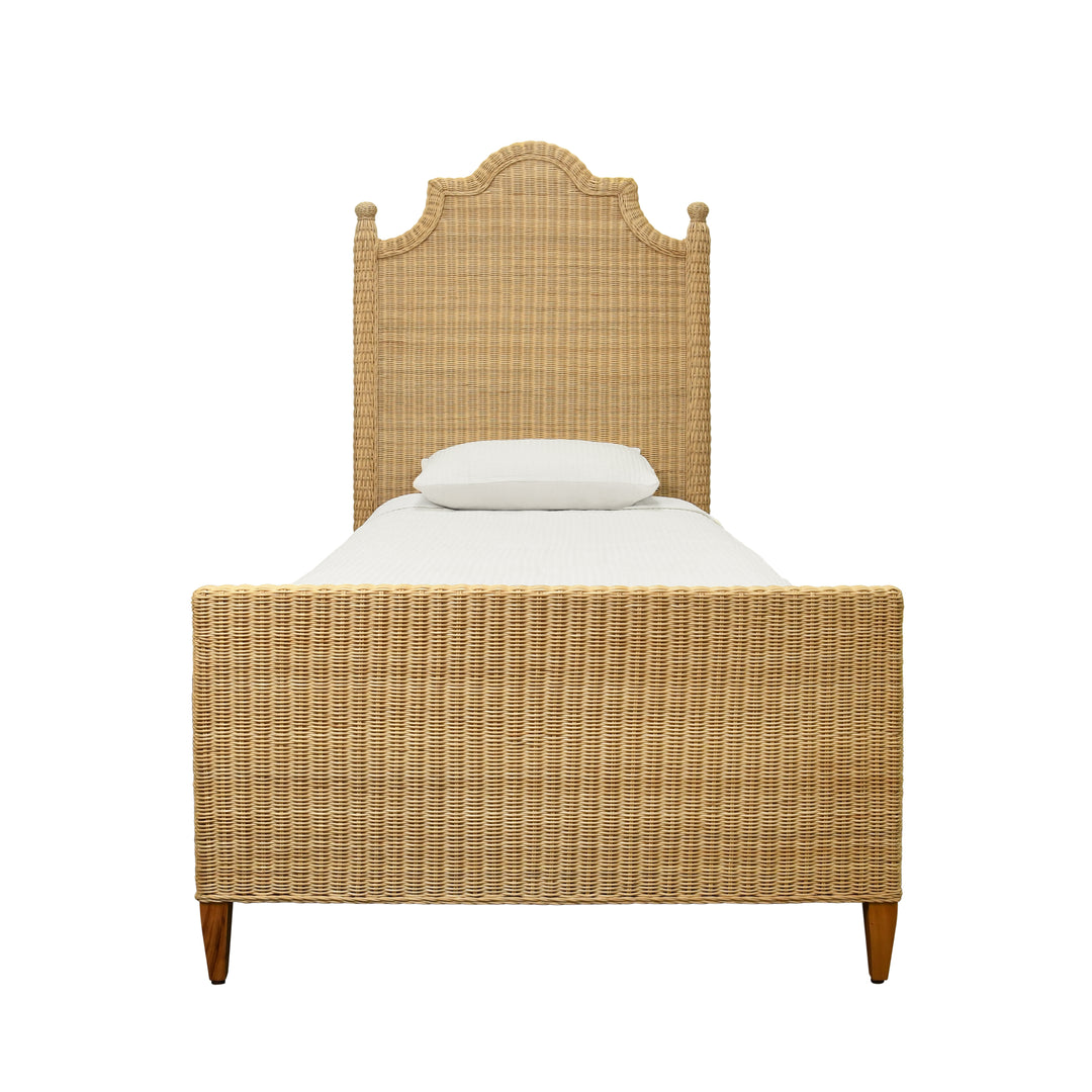 Bed Frame With Arched Headboard, Side Rails, And Footboard In Rattan With Wood Feet, Twin Size - CHAMBERLAIN TWIN