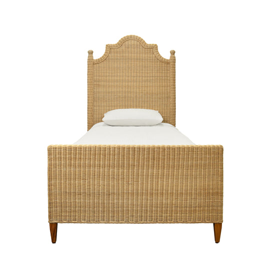 Bed Frame With Arched Headboard, Side Rails, And Footboard In Rattan With Wood Feet, Twin Size - CHAMBERLAIN TWIN